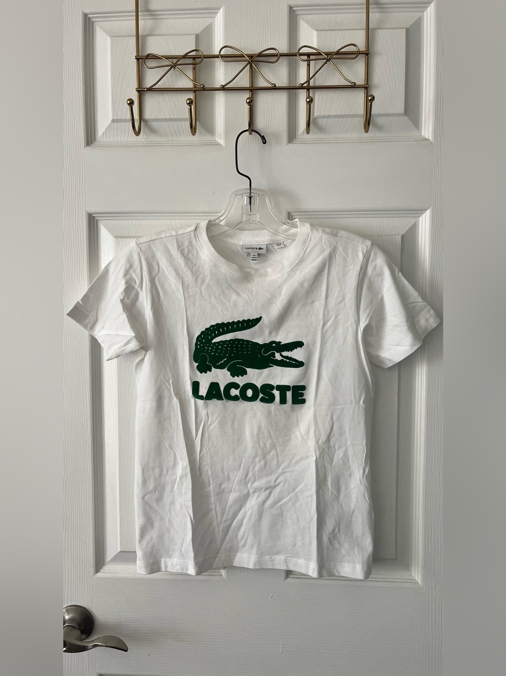 Lacoste White Tee with Green Crocodile Graphic